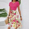 Women's Casual Fashion Belted Floral Print Short Sleeve Round Neck Elegant Dress