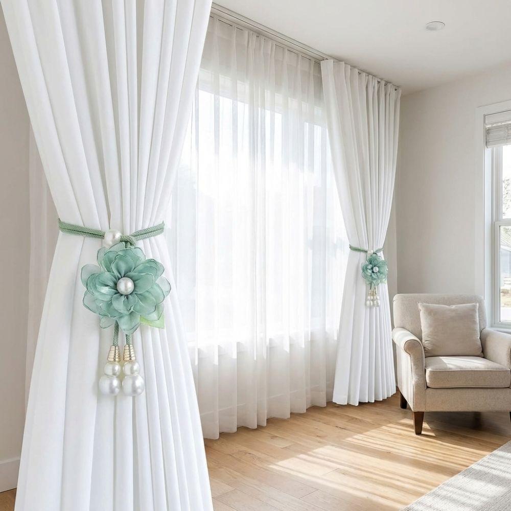 Verstellbare Blumen-Vorhangbänder mit Perlenanhänger Vorhang-Bindeleine Vorhang-Bindung Schlafzimmer