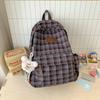Schoolbag Autumn and Winter New Retro Plaid Backpack Female College Student Korean Version Large Capacity Lightweight Backpack College Style 