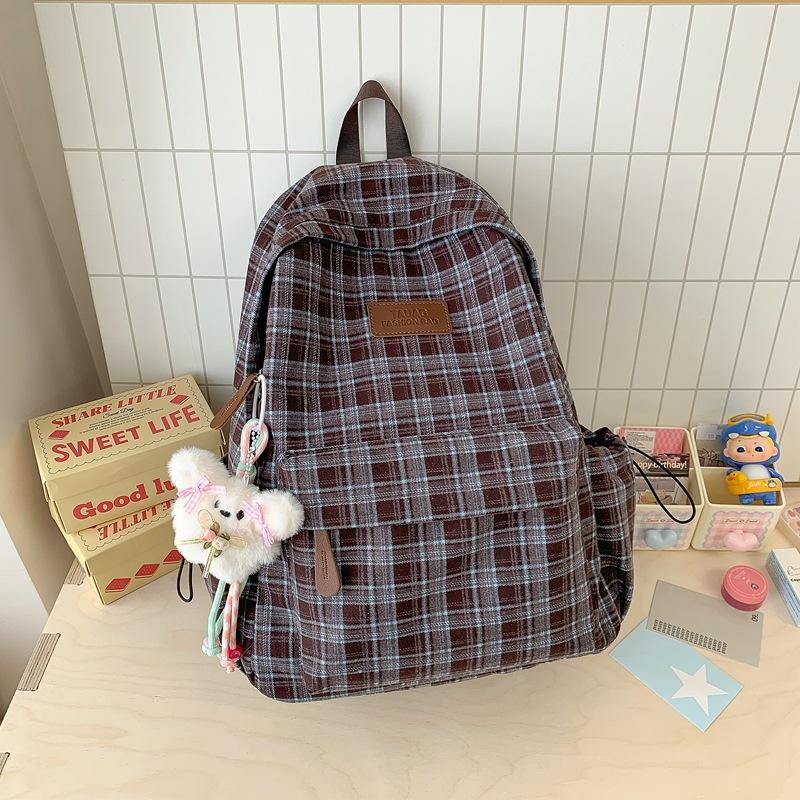 Schoolbag Autumn and Winter New Retro Plaid Backpack Female College Student Korean Version Large Capacity Lightweight Backpack College Style