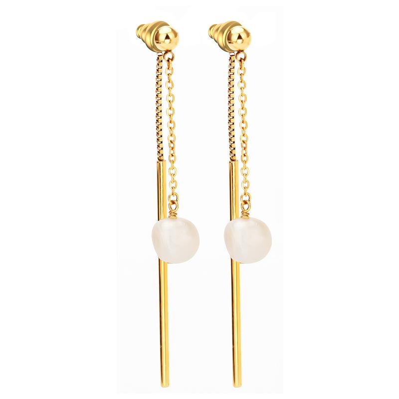 French tassel cold wind chain freshwater pearl earrings women's baroque earrings titanium steel jewelry
