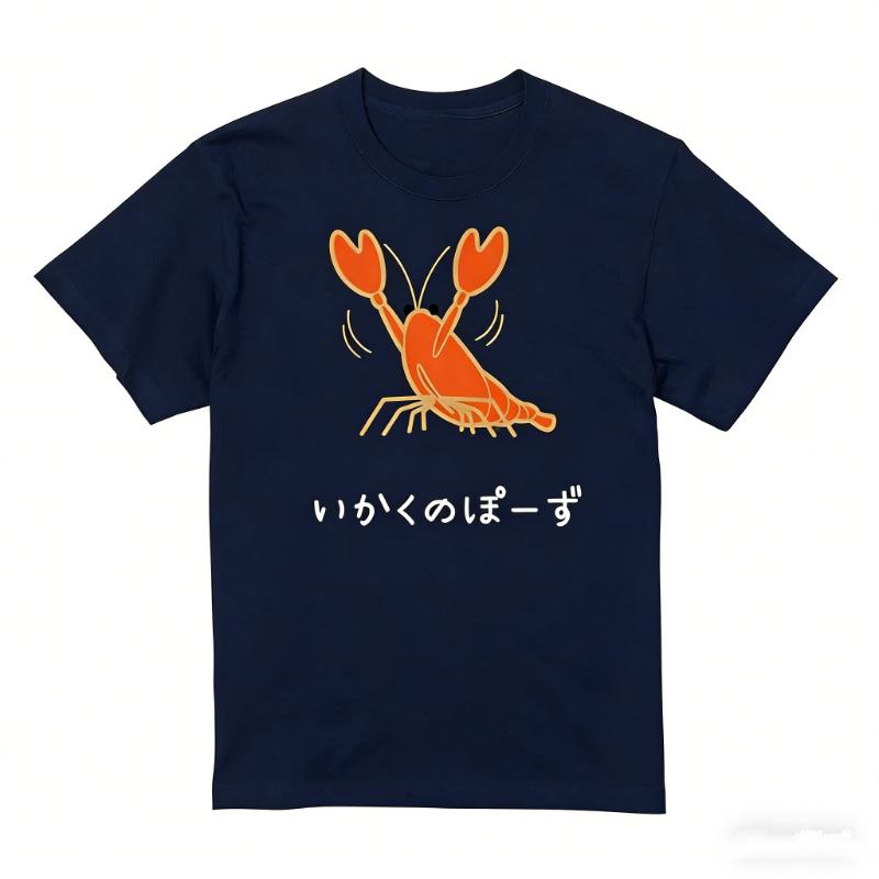 Icy Ikuku Pozu Crawfish Funny TShirt Animal Short Sleeve Unisexs Womens Unisex Clothing Streetwear Harajuku Summer Cotton Shirts