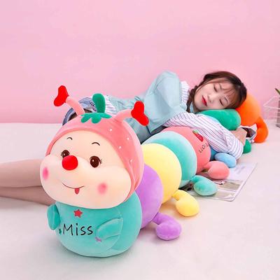 Creative New Cute Head Up Strawberry Caterpillar Doll Large Strip Throw Pillow Gifts For Girls Plush Toys
