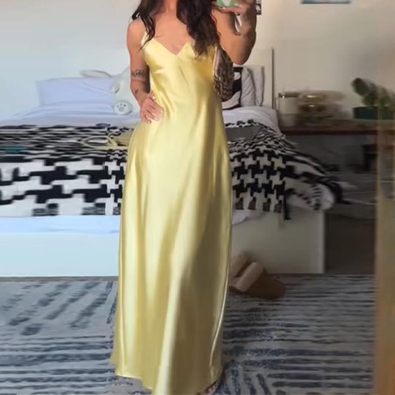 

Новая весенняя мода Элегантное высококлассное французское платье-сарафан с V-образным вырезом для женщин 3XL жёлтый