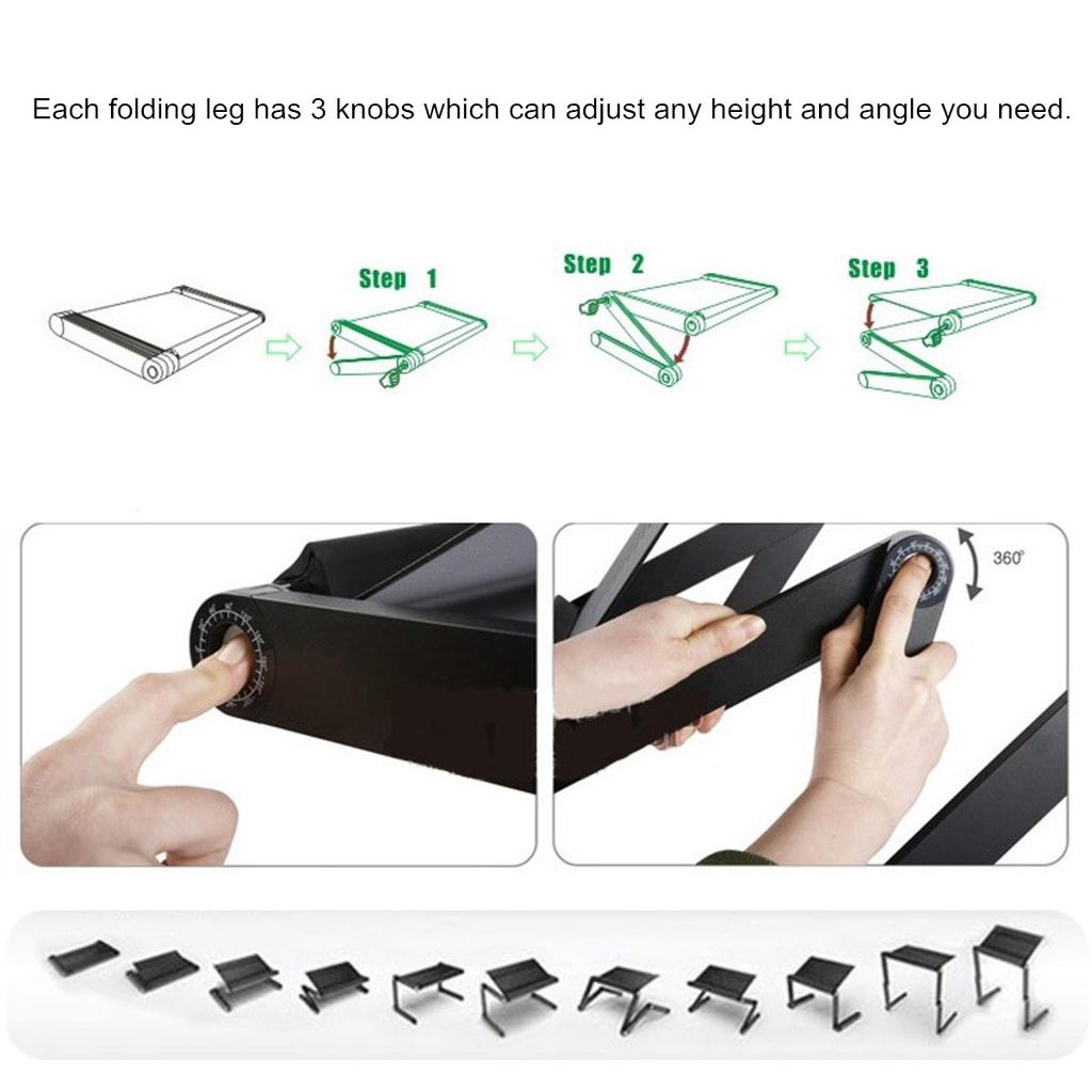 USB Portable Aluminum Alloy Folding Table Laptop Desk Adjustable Notebook Stand for Bed Sofa Laptop Table Home Office Computer Desk