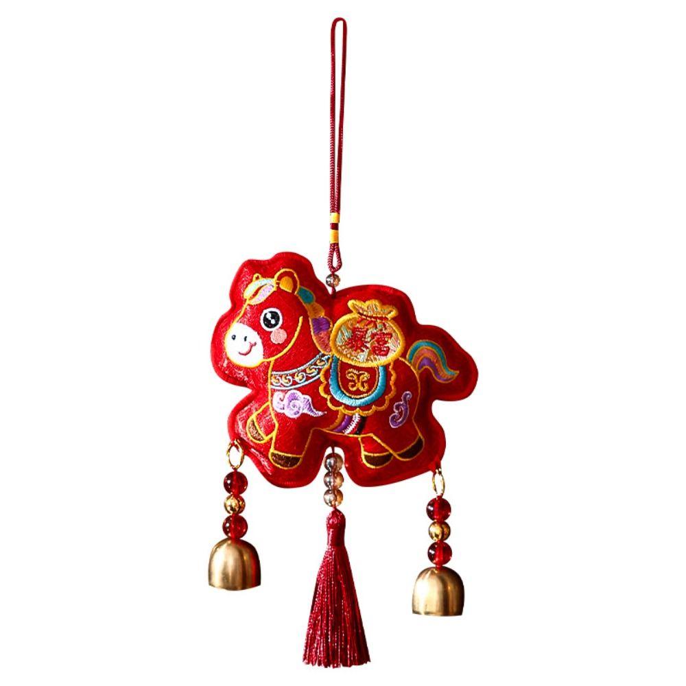 The God of Fortune Horse Pendant Red Embroidered Year of The Horse Hanging Decoration 2026 Year of The Horse Chinese Style
