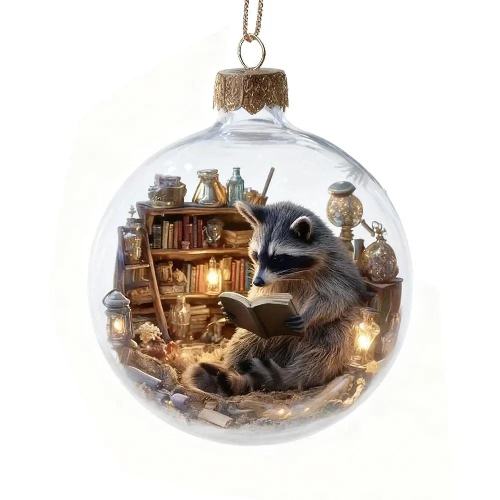 

Woodland Readers Bookstore Animal Series Christmas Tree Ornaments Ball 2D Clear Design Reading Internal with W6X6
