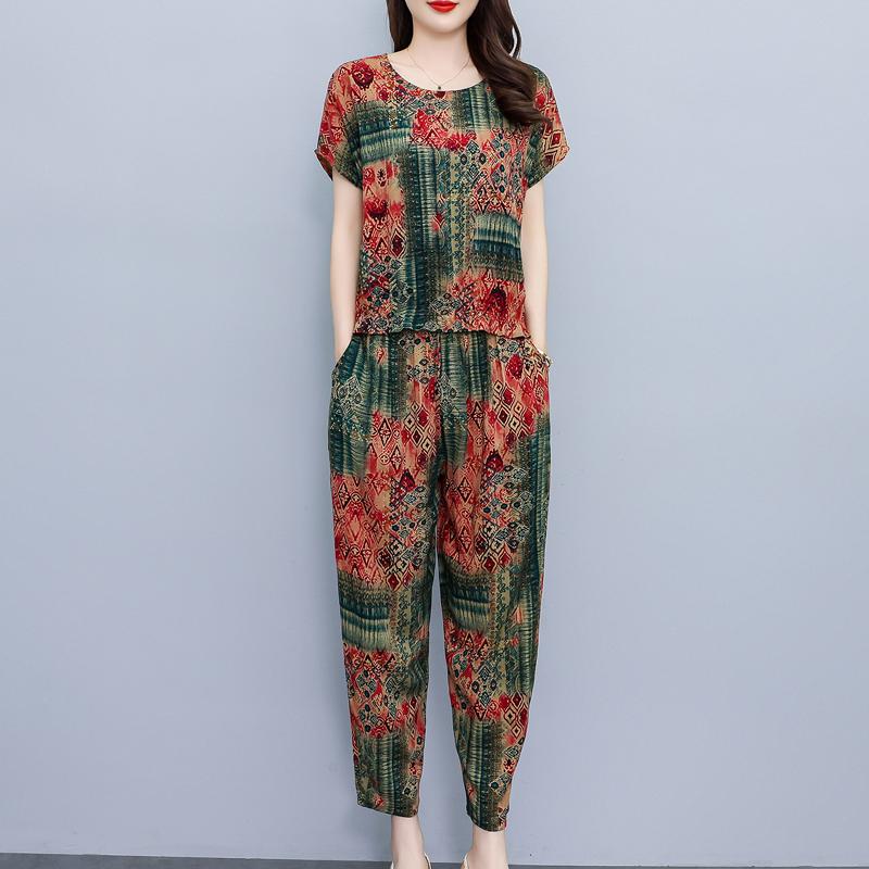 Plus Size Two Piece Sets Female Loose Elegant Pants and Blouse Set