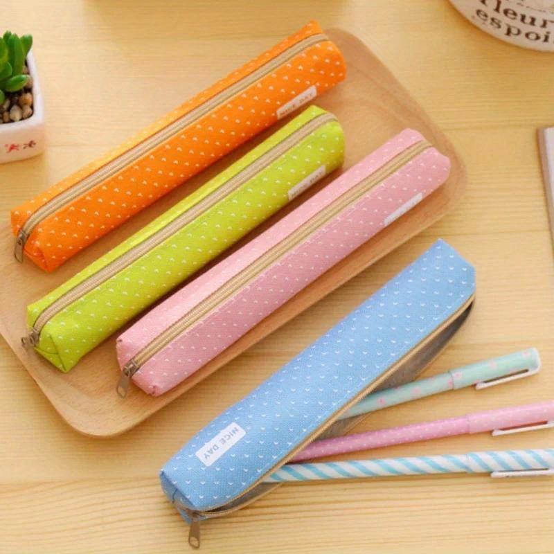 1 Pcs Cute Candy Color Pencil Dot Canvas Pen Bag Stationery Pouch For Girls Gift Office School Supplies