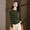 YUZHAOLIN Women's Striped Wool Knit Zipper Cardigan