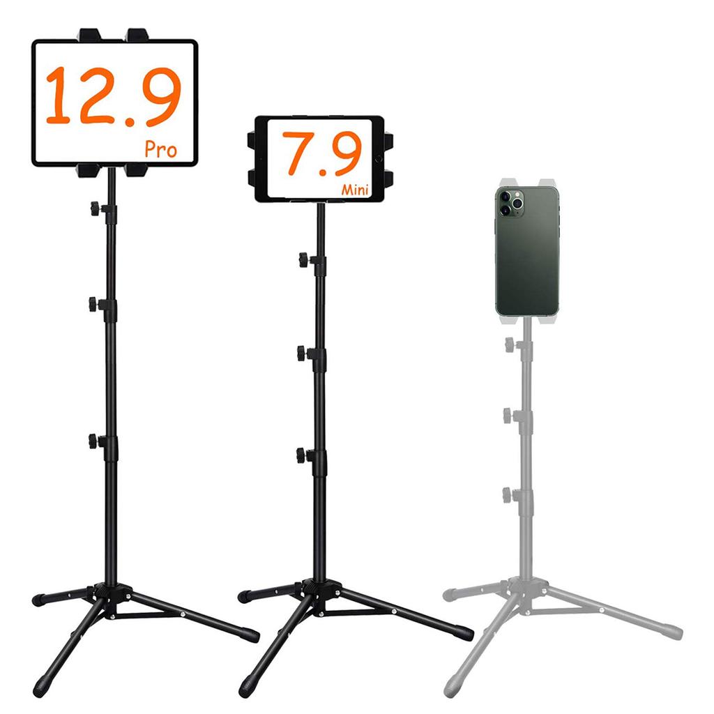 Floor Tripod Stand Tablet Phone Holder Height Adjustable Universal for 4.7-12.9 Inches