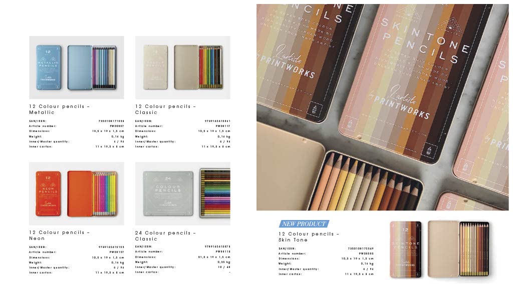 PRINTWORKS Color Pencils Swedish Nordic Perfect for and Includes 12 Lead Ideal for Designers and Metallic 12-set - Design, Style, Sketching,
