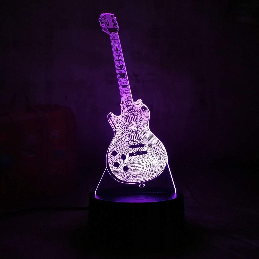 3D Guitar Night Light Lamp Illusion Night Light 16 Color Changing Table Desk Decoration Lamps Gift with Acrylic Flat ABS Base USB Cable Toy (Bus)