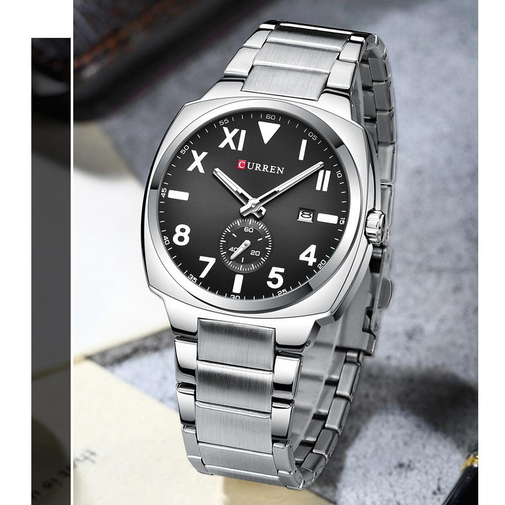 Lässige Modeuhren für Herren Schlichte Quarzuhr mit Leuchtzeigern Herren-Edelstahluhr mit Datum