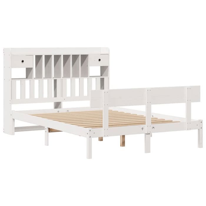 VidaXL Lit bibliothèque sans matelas blanc 140x200 cm bois pin massif, lit, meuble de chambre à coucher, lit avec rangement, 3321835