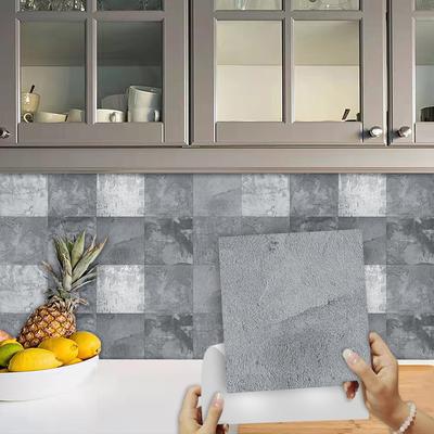 10Pcs Grey Marble Tile Sticker Kitchen Backsplash Oil-proof Cupboard Wardrobe Decoration Wall Decals Peel Stick Art Mural