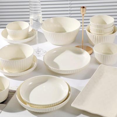 Elegant Ceramic Bowl and Plate Set: Includes Soup, Noodle, Salad Bowls, Spoons; Stylish High-Quality Tableware for the Home.
