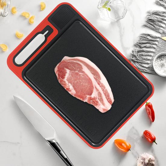 Tapete de descongelación y tabla de cortar 4 en 1, bandeja de descongelación antideslizante de doble cara para picadora de carne, afilador y placa para descongelar filetes.