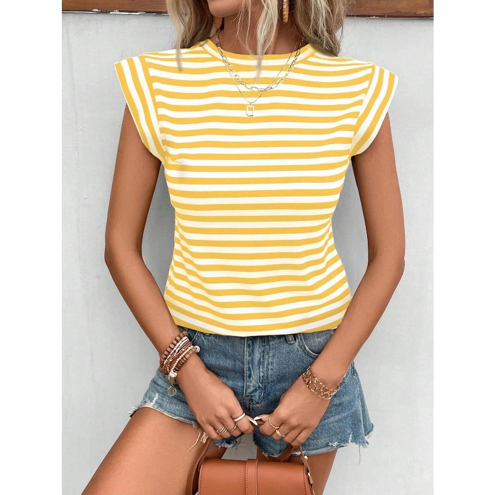 

Summer personality fashion striped color combination of high-grade short-sleeved ladies T-shirt M