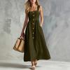 Women's Casual Sleeveless Dress with Thin Straps Button Front Long Dress with Pockets Lightweight Summer Maxi Dress