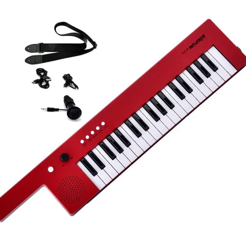 Rechargeable 37 Keys Guitar Electronic Organ Mini Key Board Children Piano with Shoulder Strap  Microphone Musical Gift