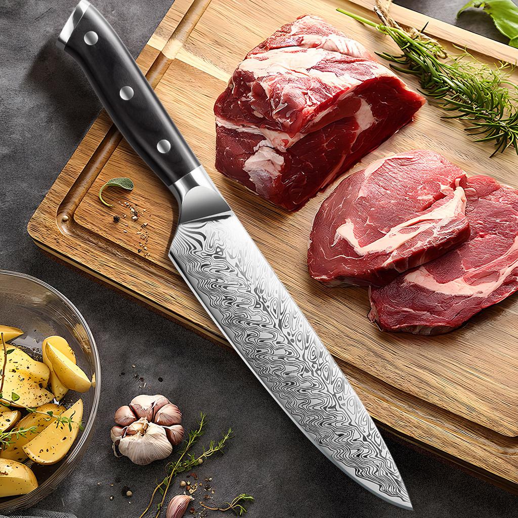 Professional Japanese Knives High Quality Damascus Steel Textured Kitchen Knives Sharp Meat Cutting Knives Chefs Santoku Knives