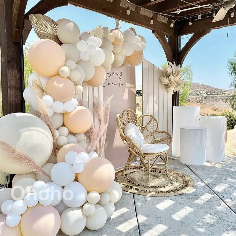 Beige kremballonger kranssett Babydusj gutt eller jente Bursdagsfestdekorasjoner Lateksballonger Bue Bryllupsdekor Bakteppe