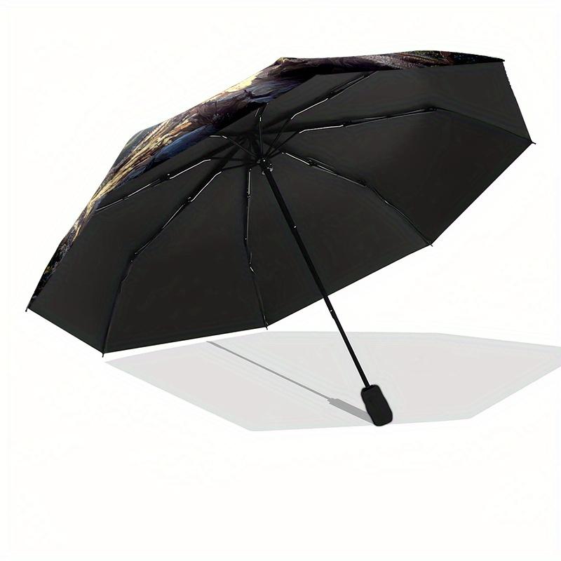 Automatisch faltbarer Regenschirm im Dinosaurier-Design mit 8 Speichen, Winddicht, Kunststoffgriff - Stilvoller tragbarer Sonnenschirm für Outdoor-Abenteuer