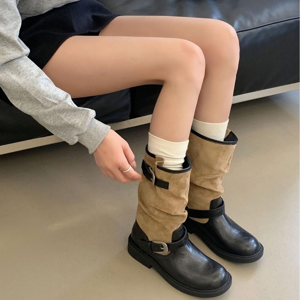 Niche design temperament versatile splicing contrasting colors inner height increase short boots children's new autumn and winter models
