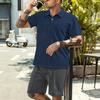Summer Men Matching Outfit Sets Grid Texture Short Sleeve Polo Shirts Elastic Drawstring Casual Shorts Daily Beach Vacation Two Piece Tracksuit