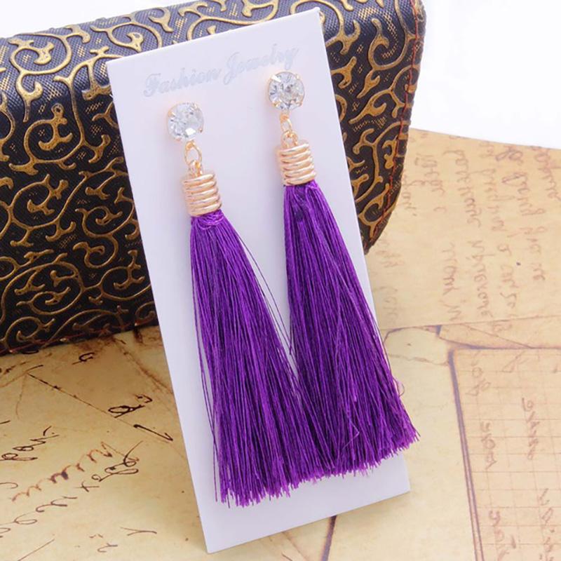 Bohemia Tassel Drop Earrings For Women Trendy Ethnic Crystal Silk Fabric Long Dangle Earring Female  Party Jewelry