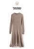 Elegant Women's 100% Pure Wool Knit Dress - Slimming, Round Neck, Long Cashmere for Autumn and Winter