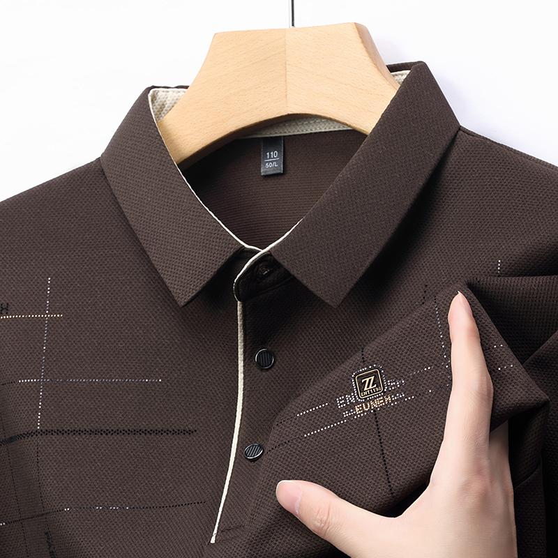 

2025 Latest Autumn New Men S Long Sleeve Polo Shirt Middle Aged Business Comfortable Solid Color Men S Collar T-Shirt M