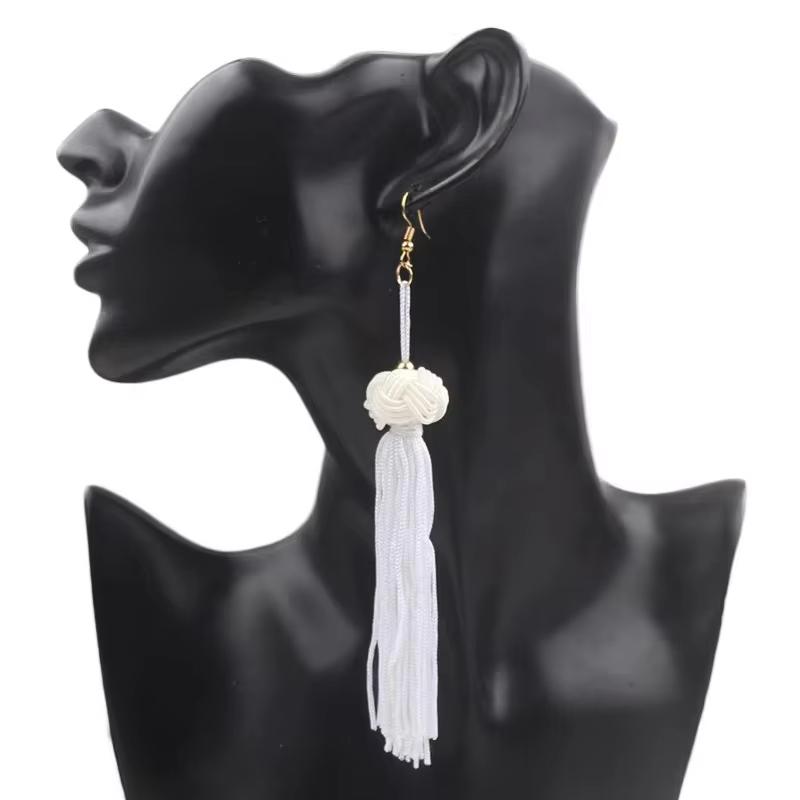 

Преувеличенные белые серьги с кисточками для женщин, висячие серьги, обмотанные нитью, эффектные богемные висячие серьги, модная бижутерия
