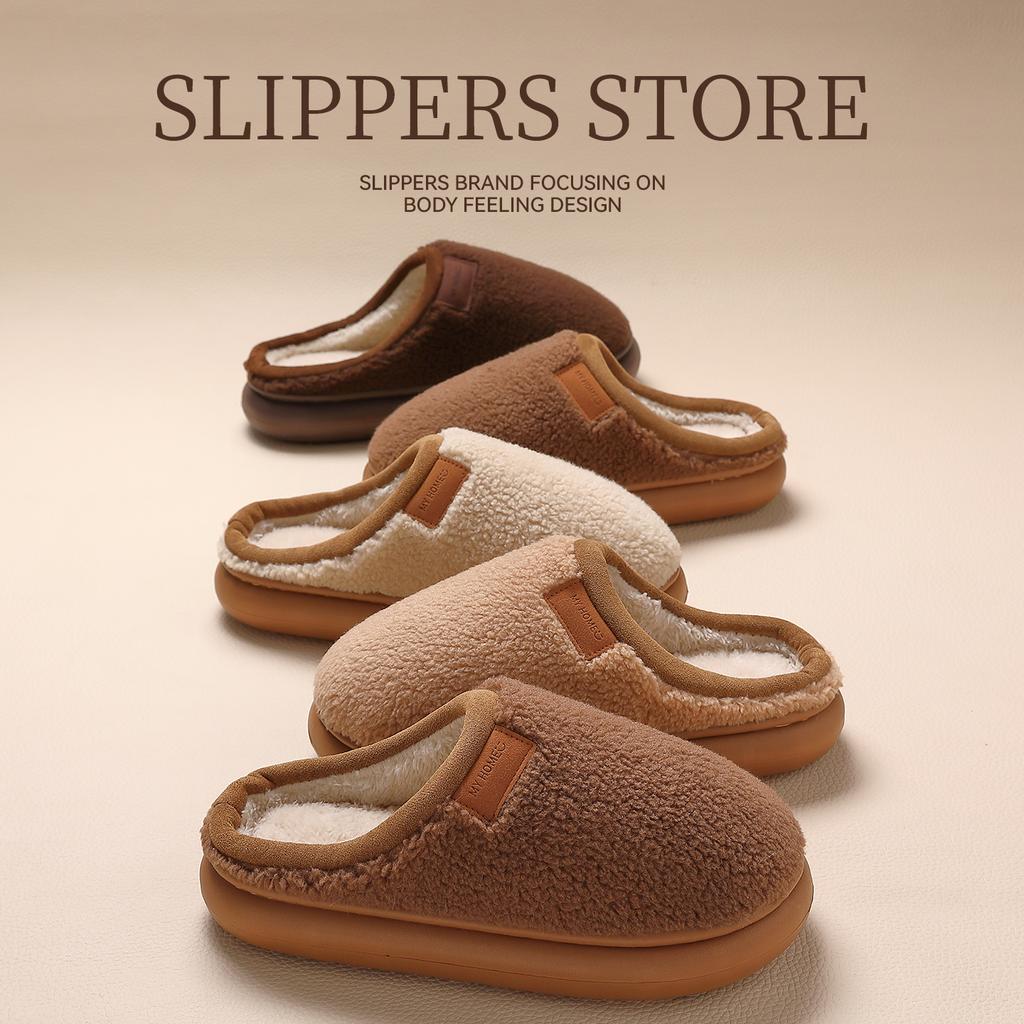Autumn and Winter Cotton Slippers Couple Indoor Home Home Home Home Non-slip Thick Bottom Warm Soft Plush