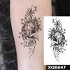 1 PC 210*114MM  Mermaid Temporary Tattoo For Women Men Realistic Fox Lion Flower Tattoos Sticker Back Arm Disposable Death Skull Fake Tatoo