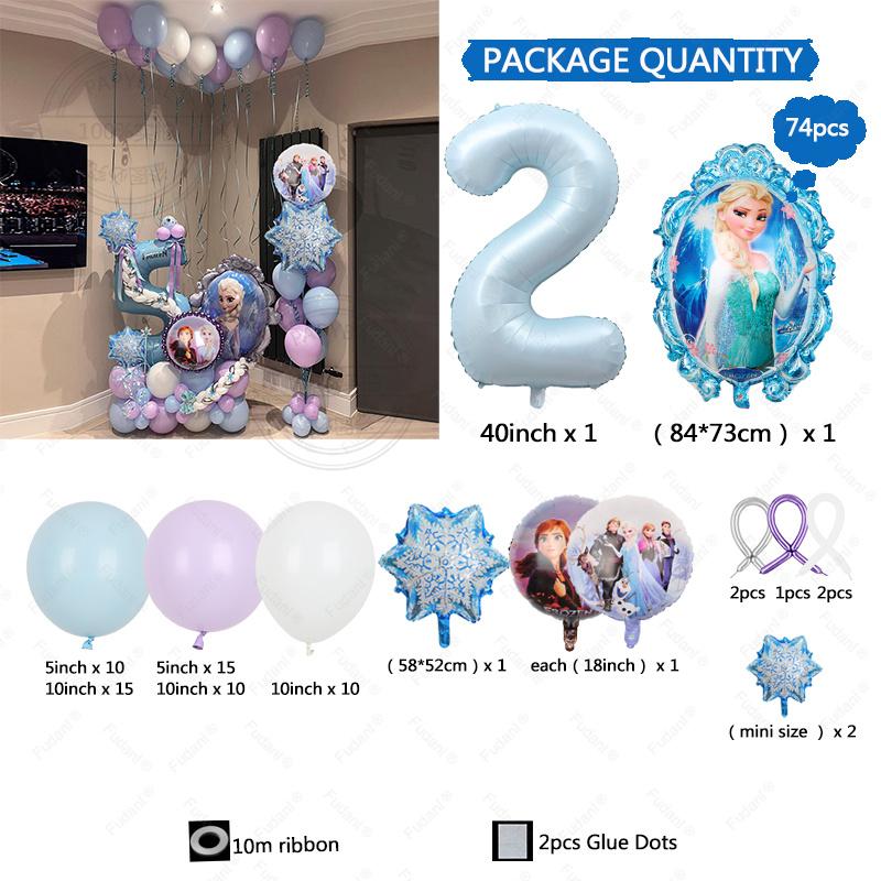 74pcs Frozen Princess Decoration Balloon Garland Arch Kit 40inch Blue Number Foil Balloon for Girl Birthday Party Favors Decor