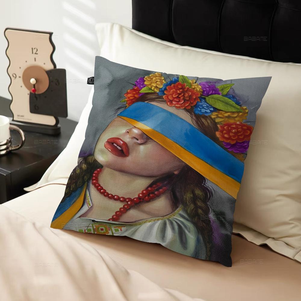 U-Ukraine-Flag Girl Pattern Pillow Gifts Home Office Furnishings Bedroom Sofa Car Cushion Cover Case 45x45cm