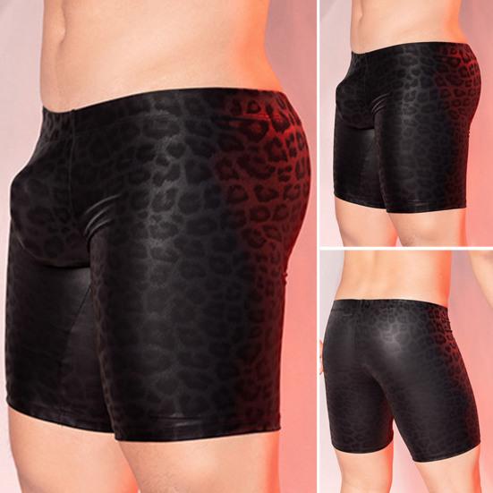 Herren Kunstleder Unterwäsche Mid-rise 3D U-konvexen Schlange Leopard Print Shorts Höschen Stretchy Skinny