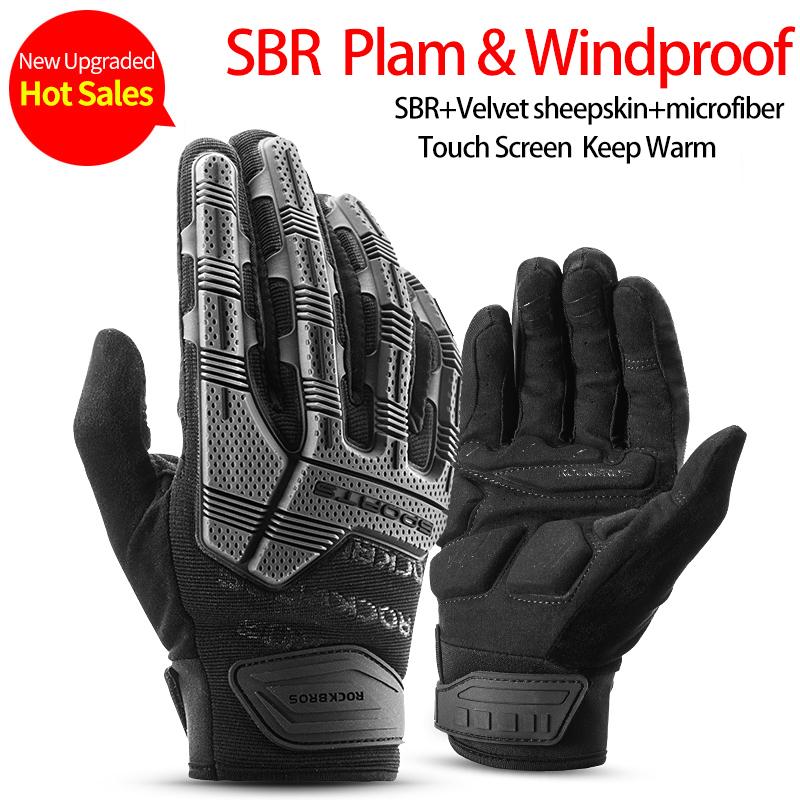 ROCKBROS Cycling Gloves Thermal Autumn Winter Gloves Windproof SBR Touch Screen Bike Gloves Full Finger Shockproof Sport Gloves S