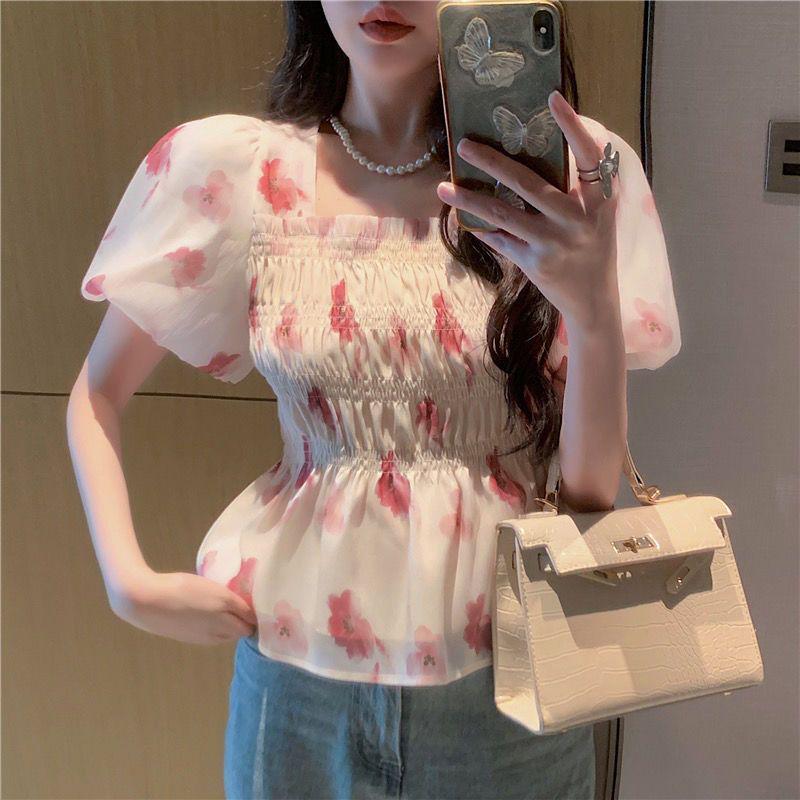 

2025TK Трансграничный топ из шифона с коротким рукавом для девочек из Юго-Восточной Азии – Модная повседневная одежда Medium розовый