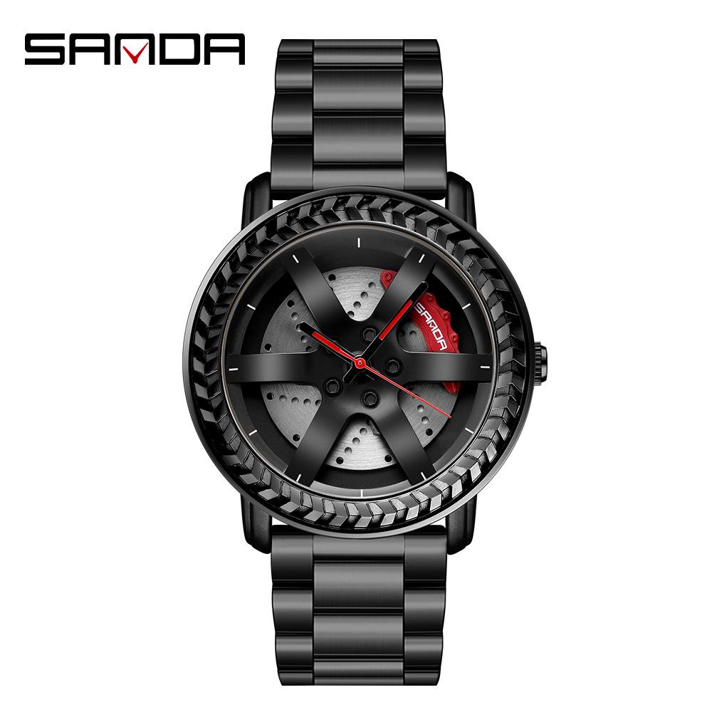 Classic Men's Quartz Watch - Car Wheel Style, Steel Band, Trendy & Casual