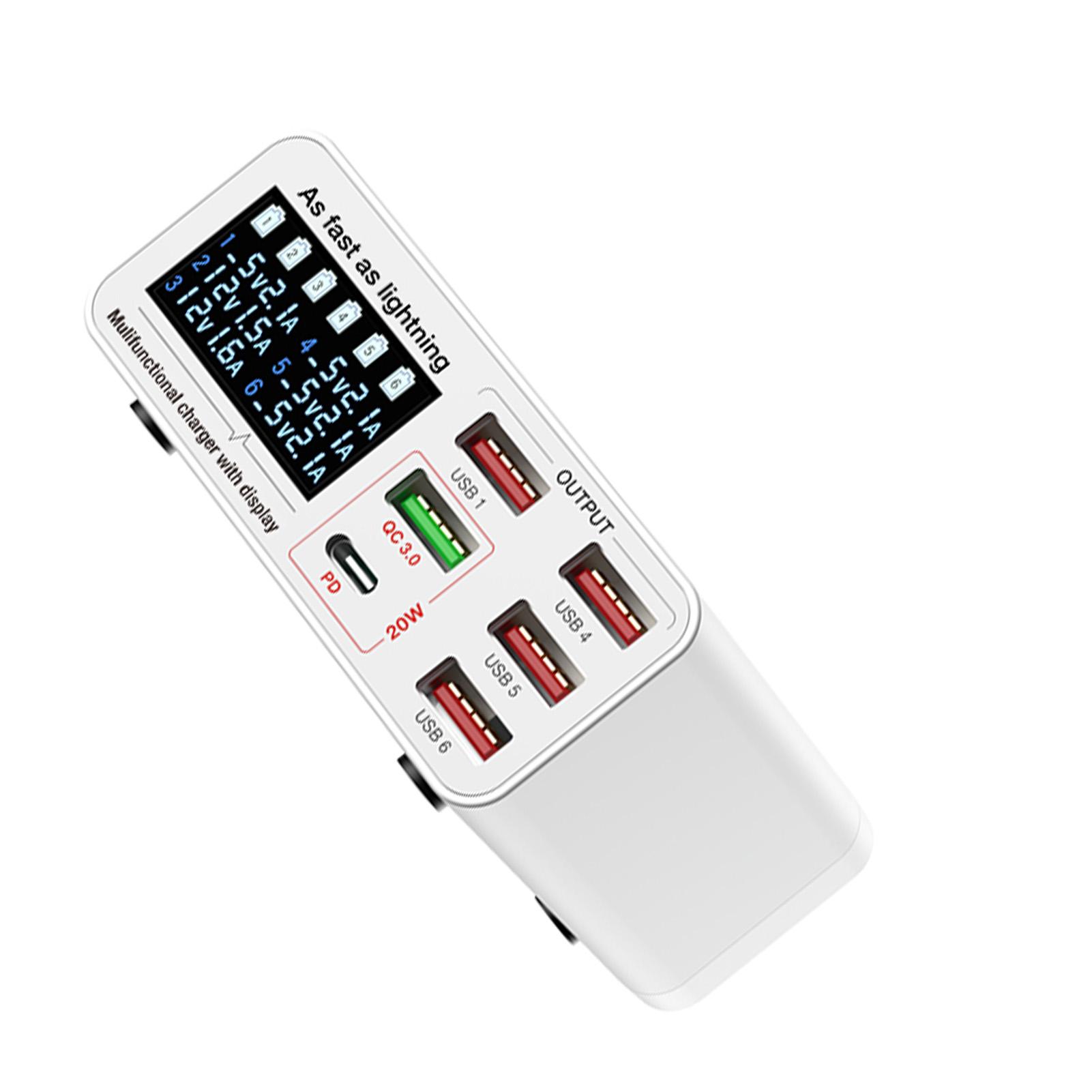 

6-Port Multi-function Desktop Charging Station with Smart Display USB r for Multiple Devices