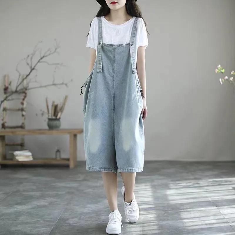 Summer Women's Plus Size Suspenders, Jeans, Overalls, Thin Casual Five-point Pants, One-piece Pants, Women