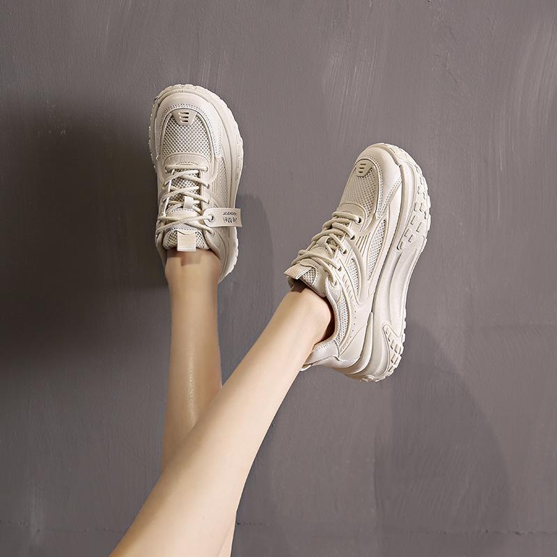

Жіночі дихаючі сітчасті кросівки на шнурівці з круглим носком, осінь 2025, нова модель, кросівки на платформі-мафіні, кросівки тата, повсякденне взуття 40 білий