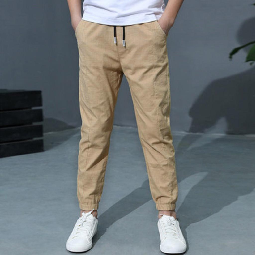 Drawstring Elastic Waistband Pants Kids Casual Solid Color Long Loose Pants for Boys