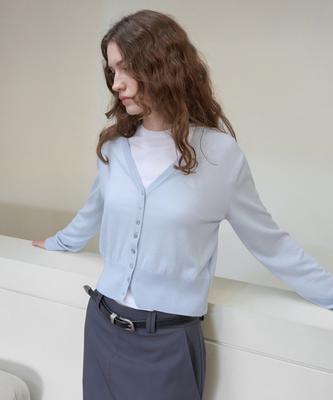 From Where Cotton V-Neck Cardigan Sky Blue