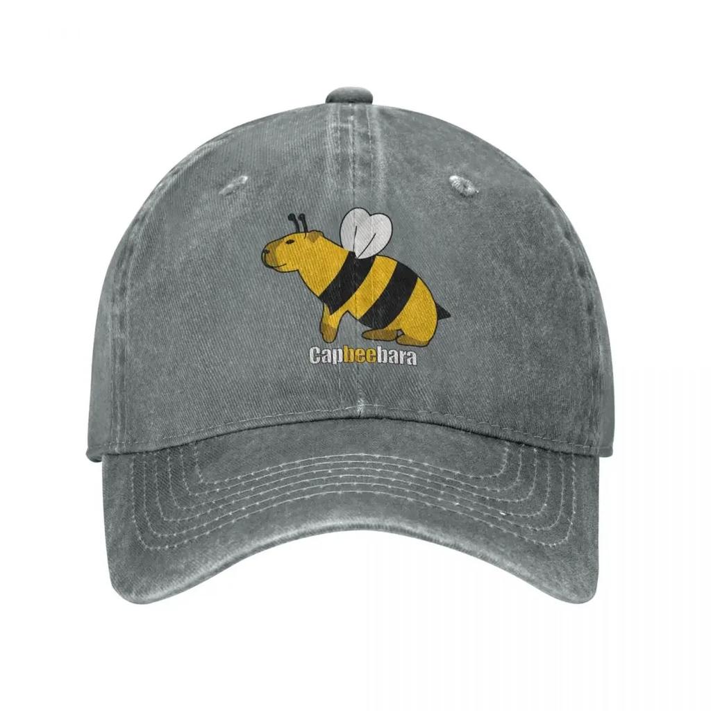 Fashion Capybara Bee Baseball Caps Unisex Distressed Denim Sun Cap Parody Capybaras All Seasons Travel Adjustable Caps Hat