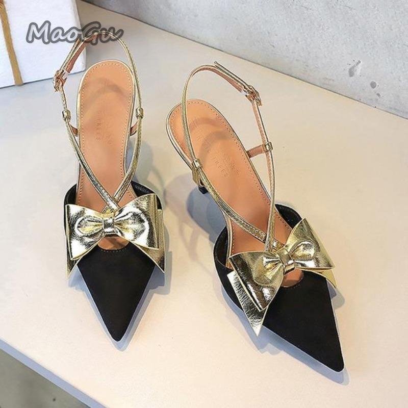 Fashion French Banquet Suede Pointed Toe High-heeled Shoes with Bow Ankle Strap Dress Shoes 8CM High Heel Pumps Elegant Tacones De Mujer