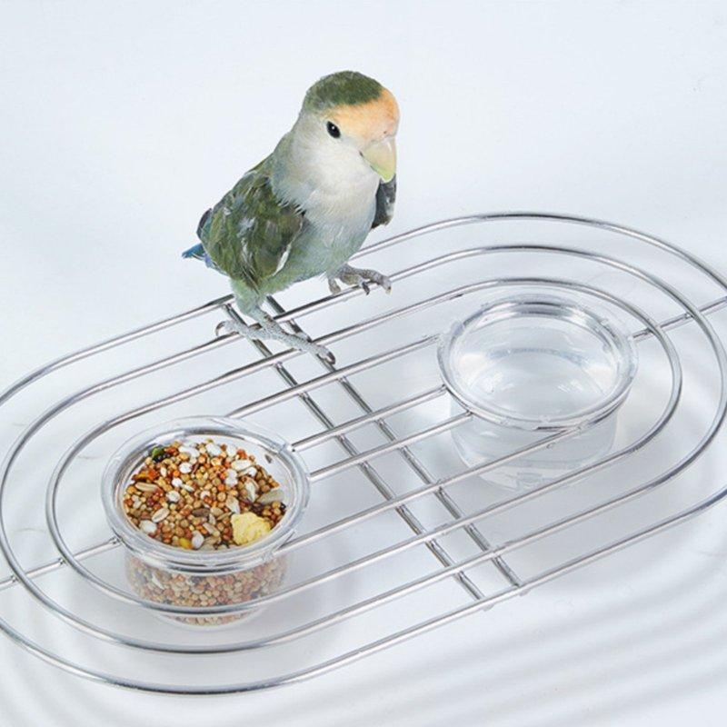 Anti-Spill Avian Food Holder No-Mess Design Avian Perch with Food Bowls Hanging Parrot Feeder Easy to Clean Enclosure Feeding